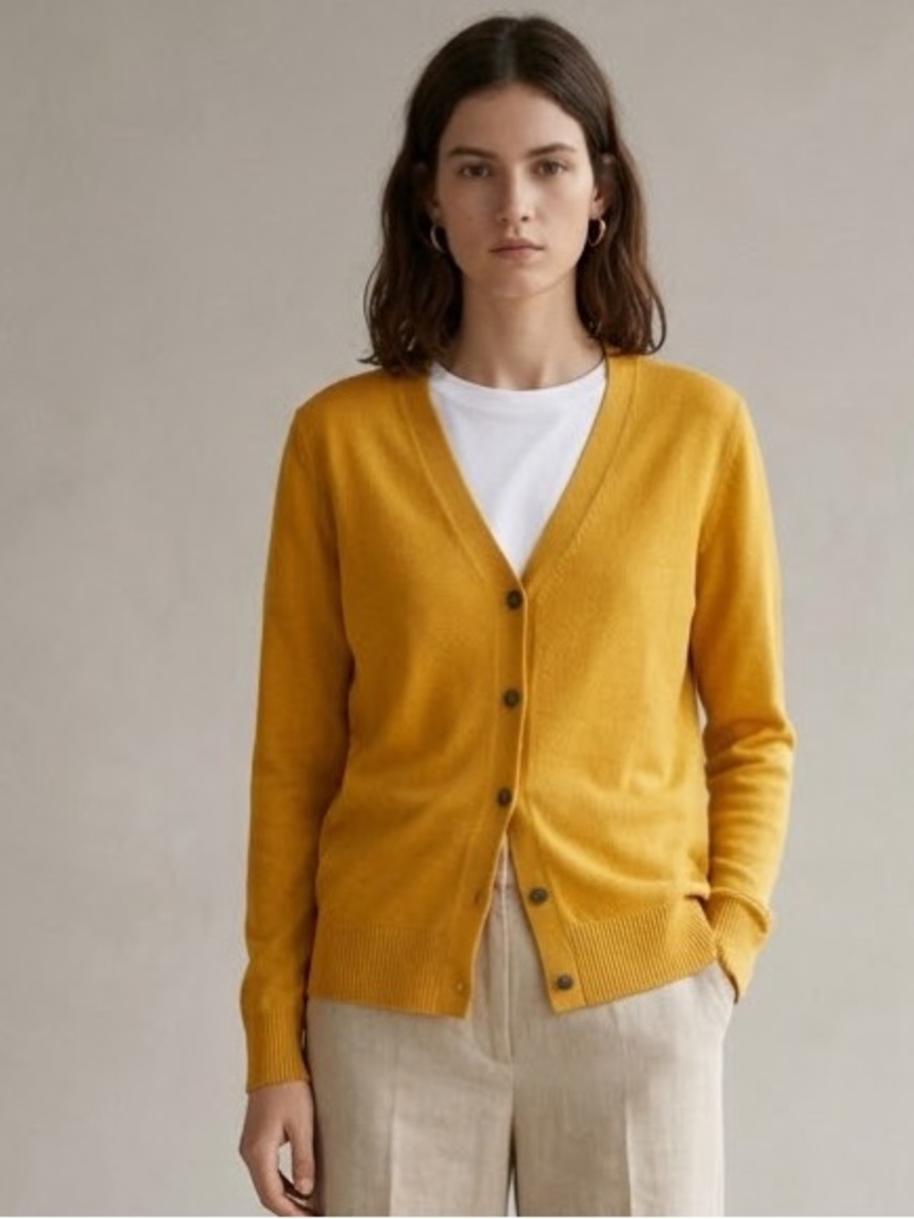 Vintage Style Mustard Yellow V-Neck Button Front Knit Cardigan Sweat